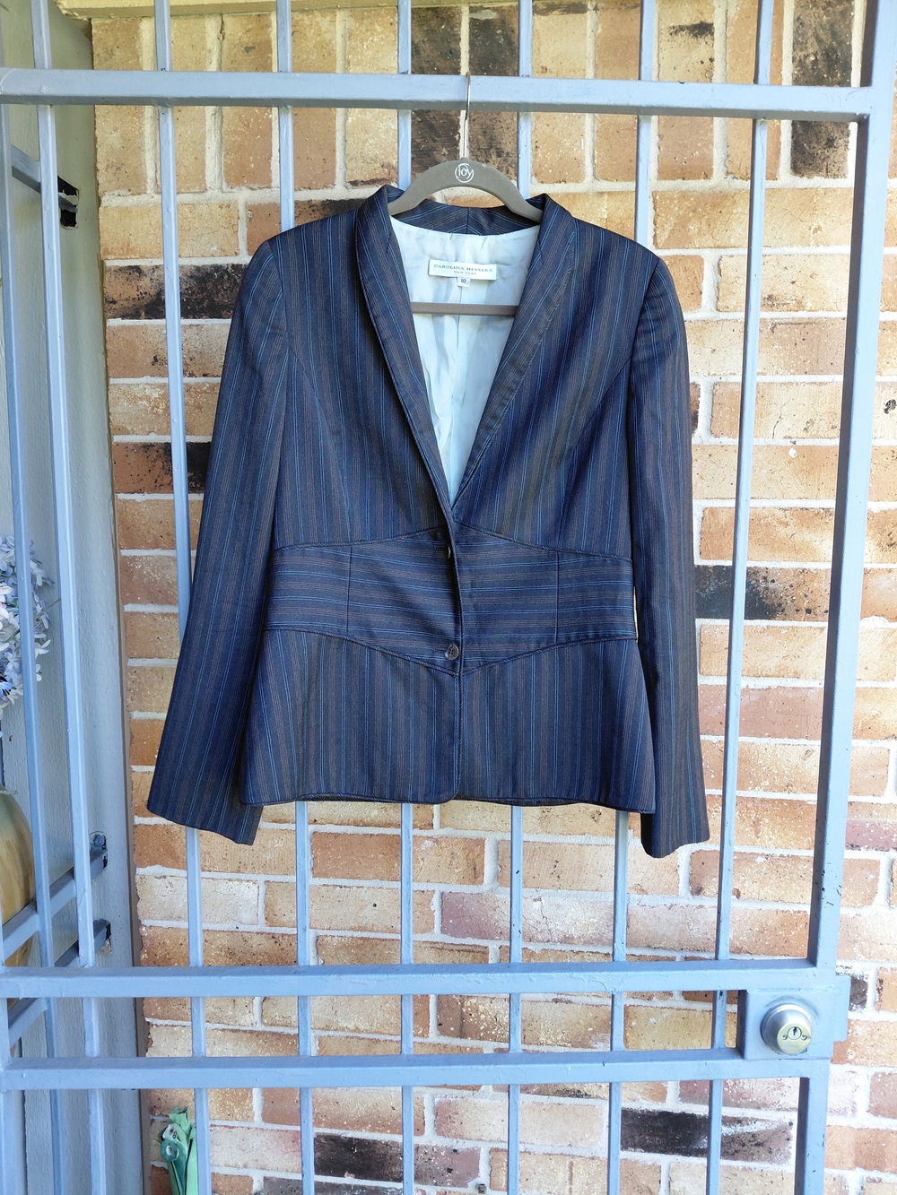 Carolina Herrera Navy Blazer with Brown Pinstripes See The Pic For Details